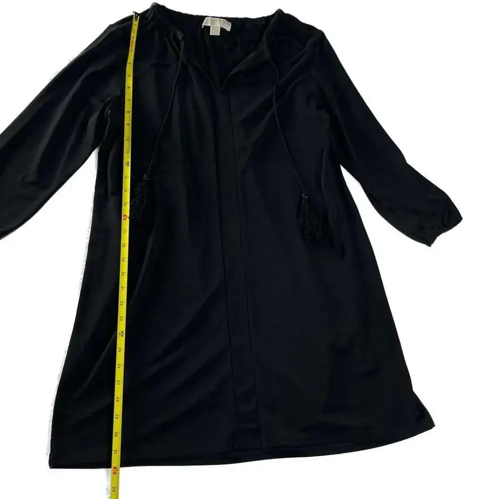Michael Michael‎ Kors Black Boho Tassel Tie Tunic Dress 3/4 Sleeve M